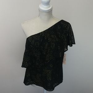 NWT Nannette Lepore One Shoulder Lace Top